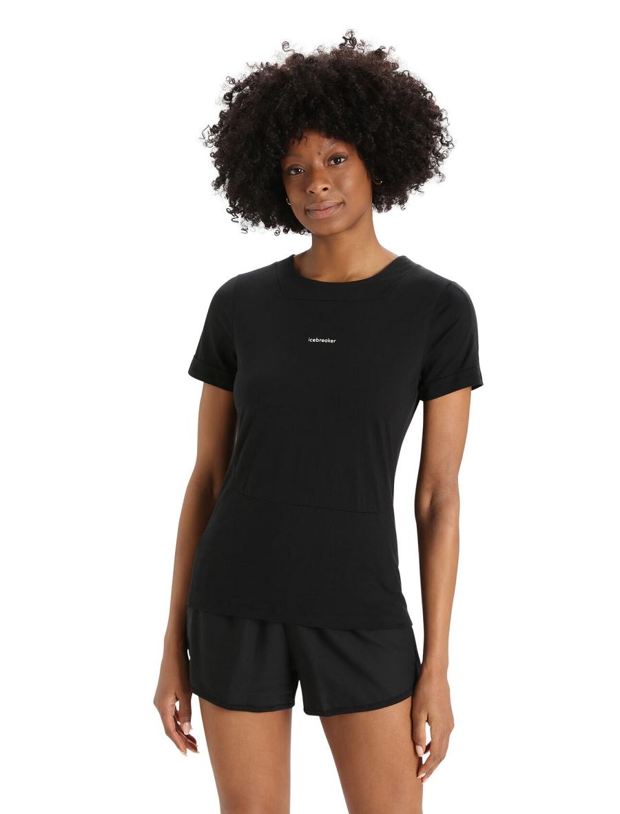 Black Icebreaker ZoneKnit™ Merino Short Sleeve Slit Back Women's T Shirts | AU 1603NWYB